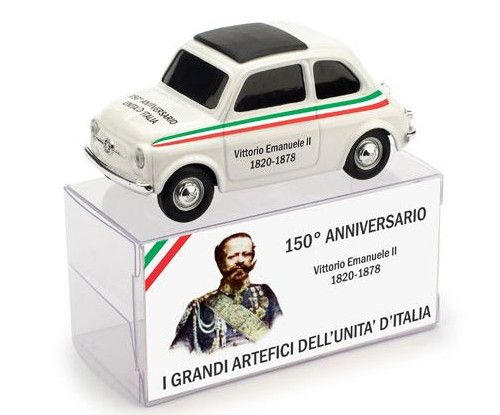 Fiat 500 I Grandi Artefici Dell'Unitá D'Italia - 150º Anniversario - Vittorio Emanuele II 1820-1878 - Brumm 1/43 Ref. BR014