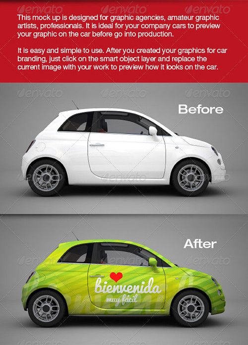 Fiat 500 Mock-Up For Car Branding (Photoshop Template)
