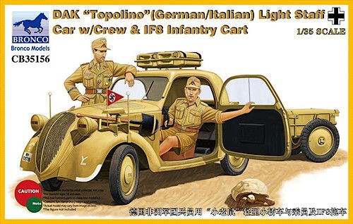 DAK “Topolino” (German/Italian) Light Staff Car With Crew & IF8 Infantry Cart - Bronco Models 1/35 Ref. CB35156