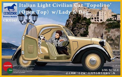 Italian Light Civilian Car “Topolino” (Open Top) With Lady And Dog - Bronco Models 1/35 Ref. CB35165