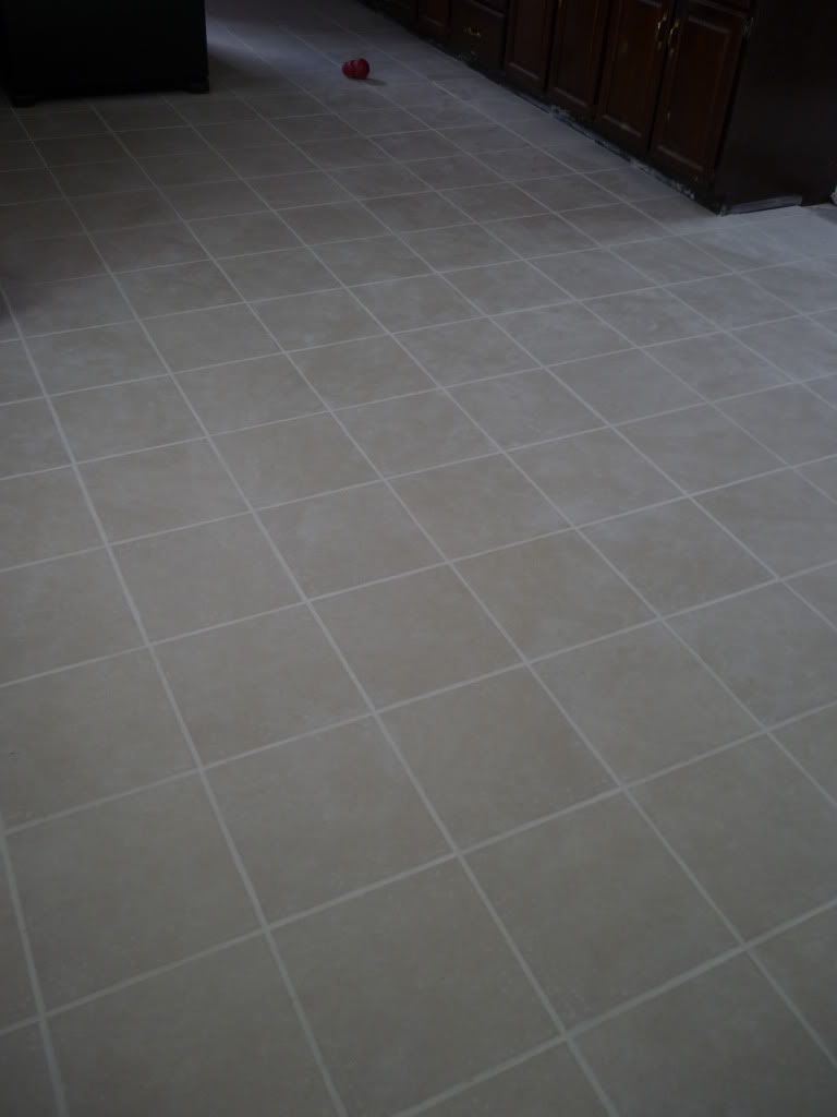 New tile that is in the kitchen, entry way, hallway, and full bath which was blue carpeting before!