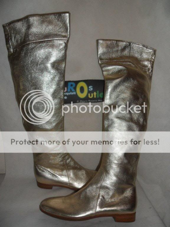 SR21 SERGIO ROSSI WOMAN BOOTS SIZE 8.5 OVER THE KNEE GOLD LEATHER NEW 