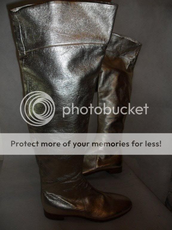 SR21 SERGIO ROSSI WOMAN BOOTS SIZE 8.5 OVER THE KNEE GOLD LEATHER NEW 