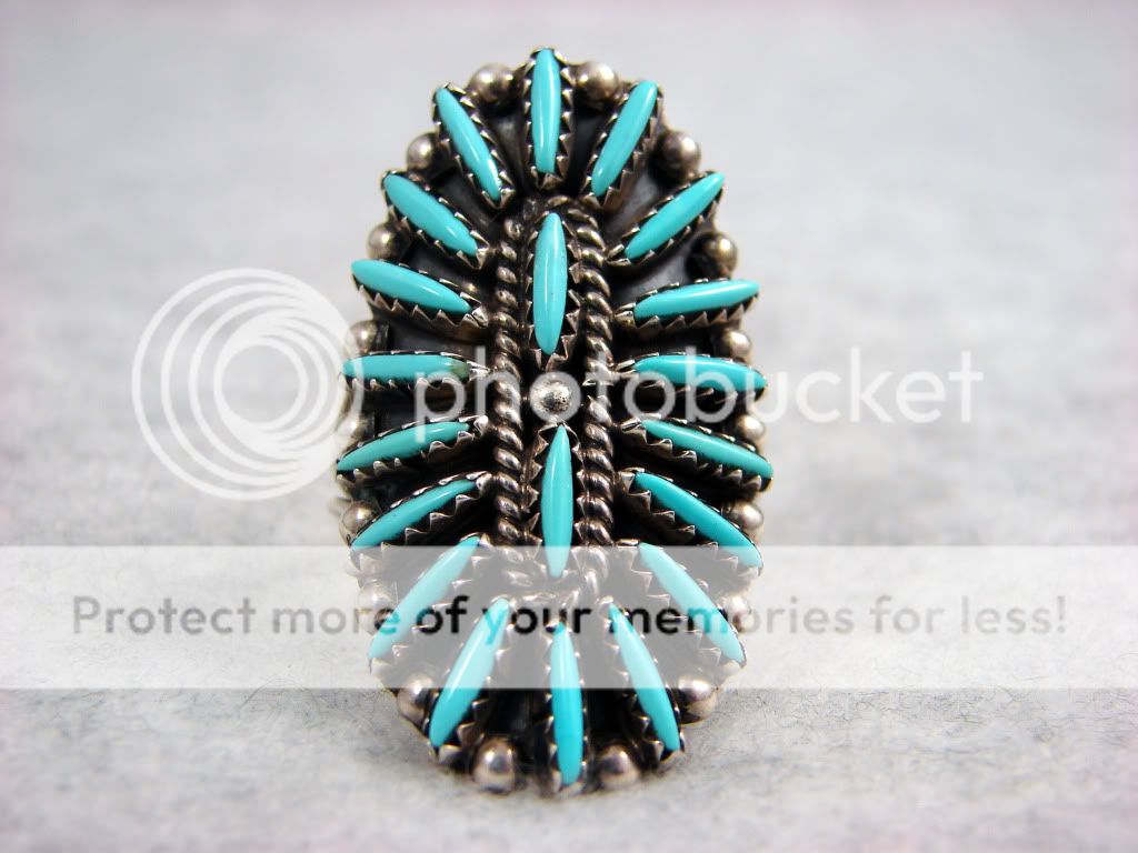Vintage Zuni needle point turquoise silver ring size 10 Old Pawn 