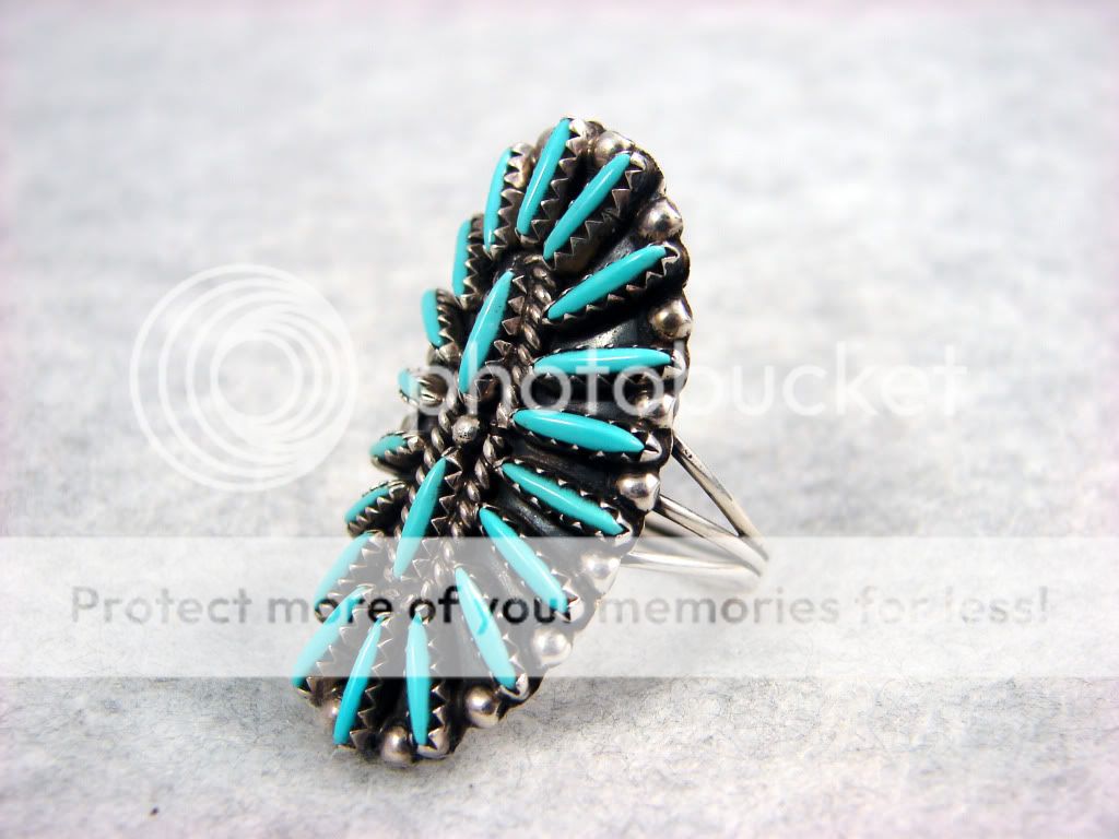 Vintage Zuni needle point turquoise silver ring size 10 Old Pawn 