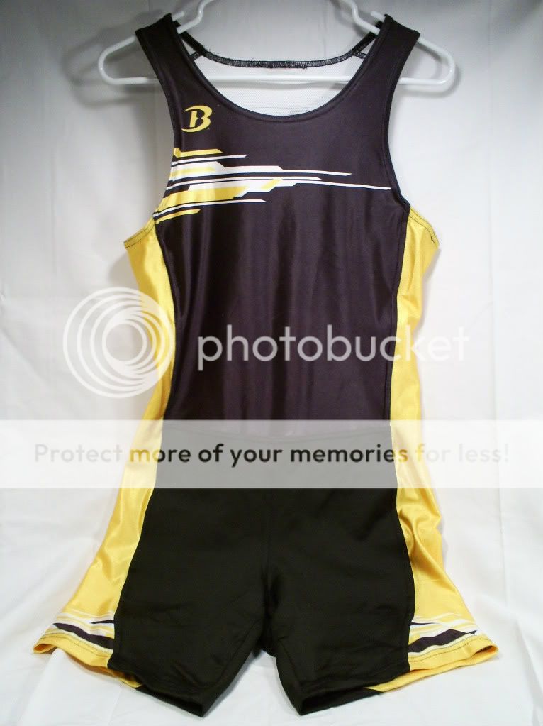 Singlet Black and Yellow Rowing Crew Wrestling Unisuit Sz SM Med Large 