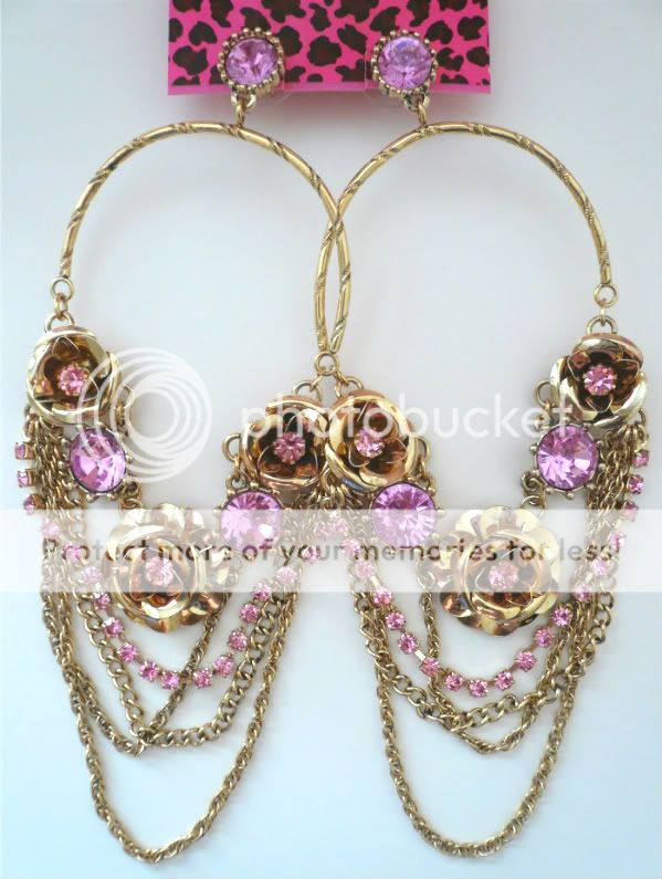 BETSEY JOHNSON ICONIC FLOWER STONES CHAINS EARRINGS NEW  